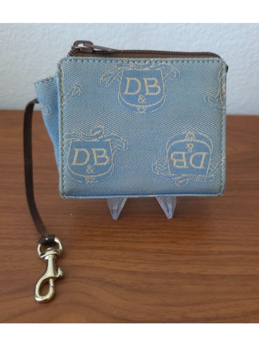 Dooney & Bourke East/West Blue & Brown Canvas Logo Tote w/ Matching Coin Pouch - Picture 9 of 14